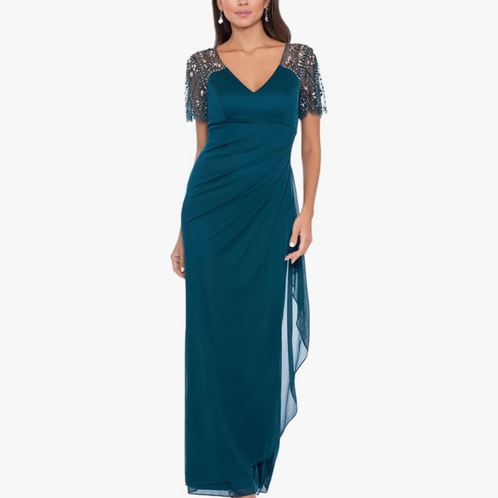 Green dress with bedazzled sleeves